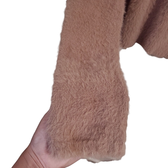 HOUSE of Harlow 1960 x Revolve Alicia Fuzzy Knit Crewneck Tan Sweater Sz M Cozy - Picture 9 of 13